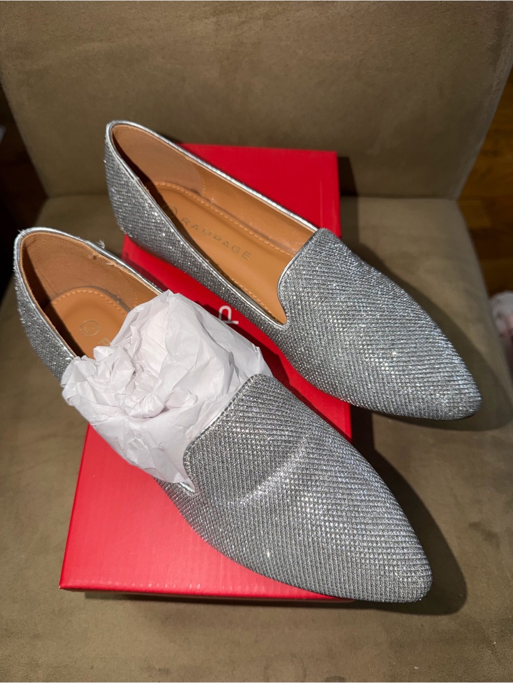 Rampage Silver Pointed Toe Slip-On Flats
